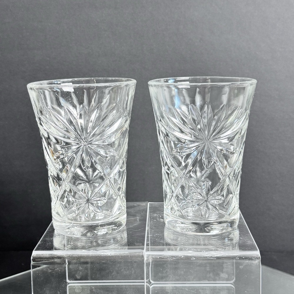 (2) Anchor Hocking Retired Wexford Small Fluted Glasses Clear Cut Glass EUC‎